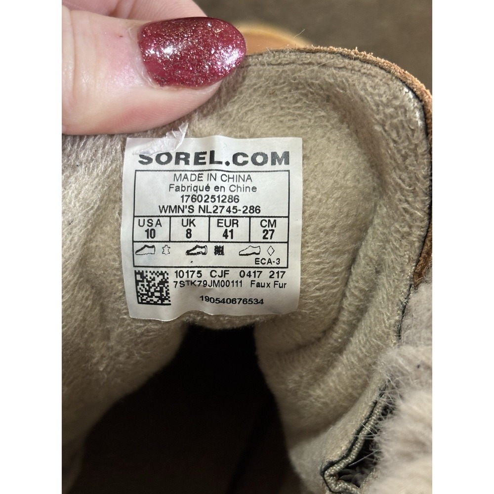 Womens Sorel Explorer Joan Tan Suede Faux Fur Lace Up Mid Winter Boots Size 10 M - Picture 7 of 7
